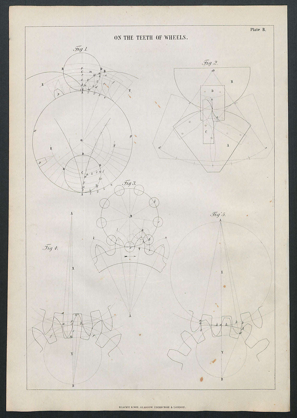 VICTORIAN ENGINEERING DRAWING On the teeth of wheels 1847 old antique print